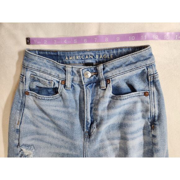 Sz000 American Eagle Mom Jean Straight Leg Distressed Light Wash Womens Size 000 - Picture 11 of 14